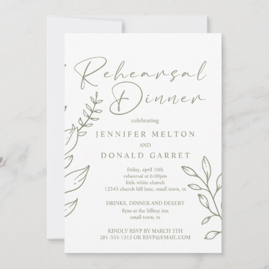 セージボホ花結婚のリハーサルディナー 招待状 (正面)