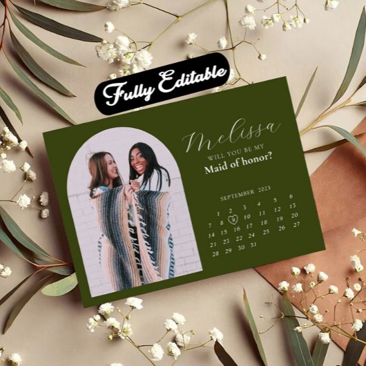 セージミニマルグリーンアーチブリデスメイド提案カード 招待状