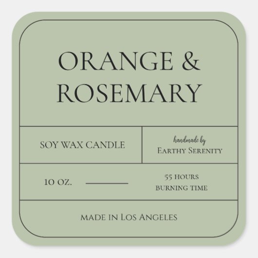 セージミニマルグリーンキャンドル包装ラベル スクエアシール (正面)