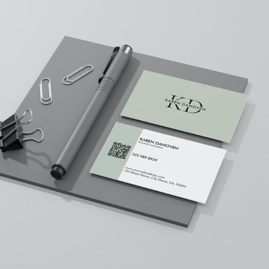 セージミニマルグリーンモノグラムプロフェッショナル 名刺