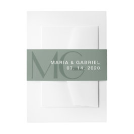 セージミニマルグリーンモノグラム結婚式招待状 招待状ベリーバンド