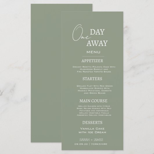 セージミニマルグリーンワンデイリハーサル遠くにディナー メニュー (正面/裏面)