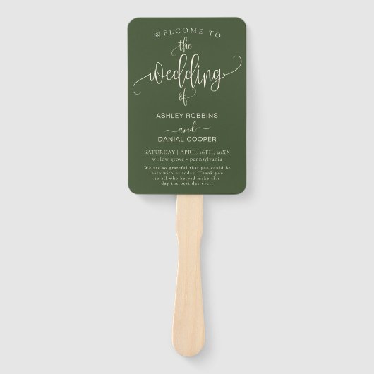 セージミニマルグリーン我々は結婚式 プログラム ハンドファン (正面)