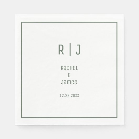 セージミニマル・グエレガントロモダンン・モノグラム結婚ズ スタンダードランチョンナプキン (正面)