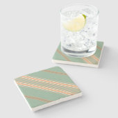 セージモスグリーンとベージュ色ストライプスクエアコースター ストーンコースター (横)