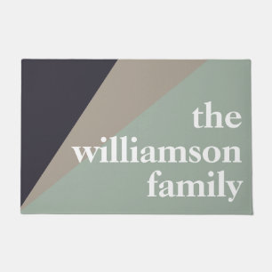 セージモダンとブラウンのカラーブロックパーソナライズされた ドアマット