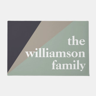 セージモダンとブラウンのカラーブロックパーソナライズされた ドアマット