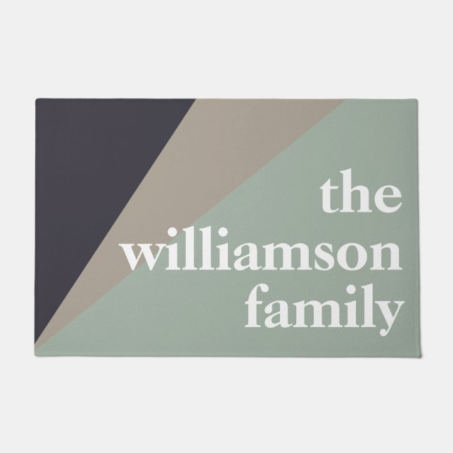 セージモダンとブラウンのカラーブロックパーソナライズされた ドアマット (正面)