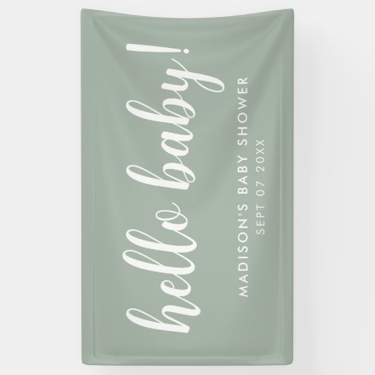 セージモダンエレガントグリーン赤ちゃんシャワー 横断幕 (縦)