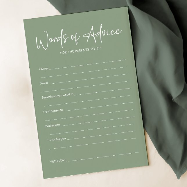 セージモダンオベビーシンプルベビーシャワーアドバイスカード (クリエイターアップロード済み)