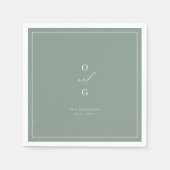 セージモダンカップルのモノグラム結婚ミニマリスト スタンダードカクテルナプキン (正面)