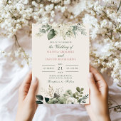 セージモダングリーンとアイボリーの結婚花 招待状