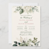 セージモダングリーンとアイボリーの結婚花 招待状 (正面)