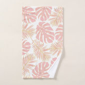 セージモダングリーンとピンクの熱帯葉熱帯 バスタオルセット (ハンドタオル)