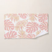 セージモダングリーンとピンクの熱帯葉熱帯 バスタオルセット (ハンドタオル)