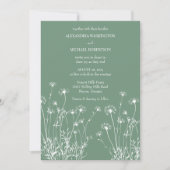セージモダングリーンとホワイトワイルドフラワー結婚ズ 招待状 (正面)