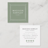 セージモダングリーンと白の装飾枠 スクエア名刺 (正面/裏面)