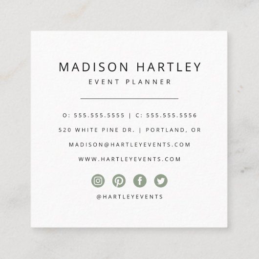 セージモダングリーンと白の装飾枠 スクエア名刺 (裏面)