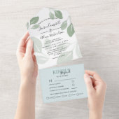 セージモダングリーンの葉の水の色結婚の オールインワン招待状 (貼ってはがせる)