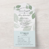 セージモダングリーンの葉の水の色結婚の オールインワン招待状 (内側)