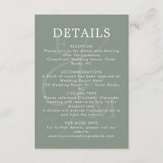 セージモダングリーンアンパサンド結婚の詳細 エンクロージャーカード (正面)