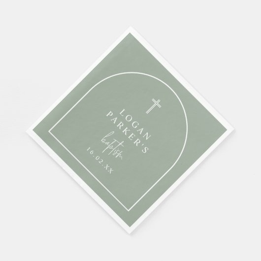 セージモダングリーンアーチスクリプトMinimalist Baptism N スタンダードランチョンナプキン (角)