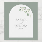 セージモダングリーンアーチボタニカルスクリプ結婚ト ワインラベル (シングルラベル)