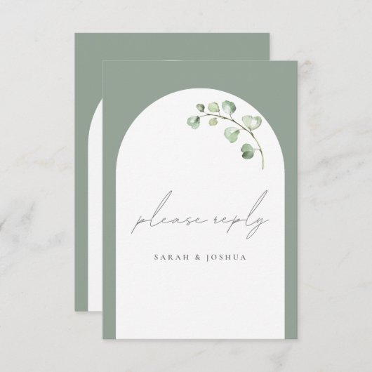 セージモダングリーンアーチボタニカルスクリプ結婚ト 出欠カード (正面/裏面)