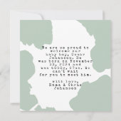 セージモダングリーンウォーターベビー発表 招待状 (裏面)