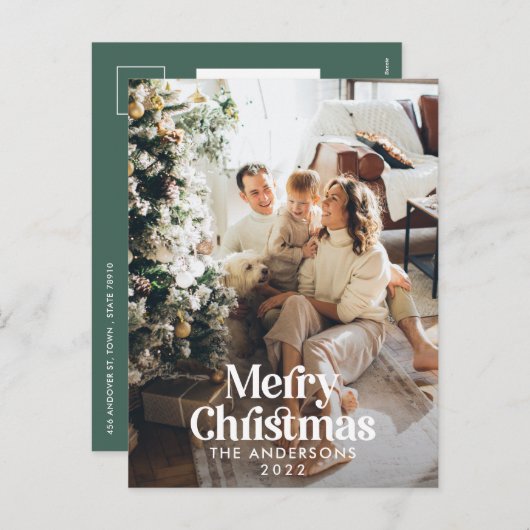 セージモダングリーンウォーター植物性タイポグラフィ シーズンポストカード (正面/裏面)