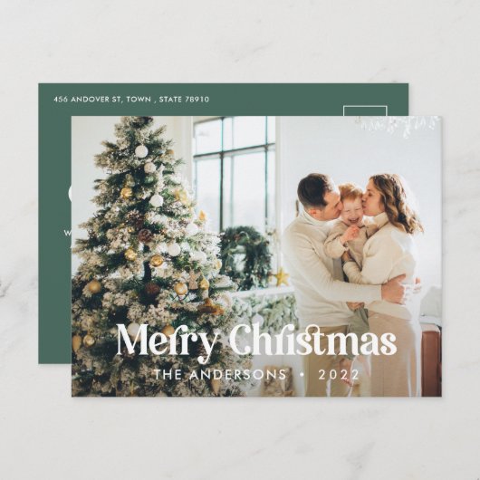 セージモダングリーンウォーター植物色タイポグラフィ シーズンポストカード (正面/裏面)