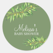 セージモダングリーンオリーブの枝カップケーキトッパー ラウンドシール (正面)