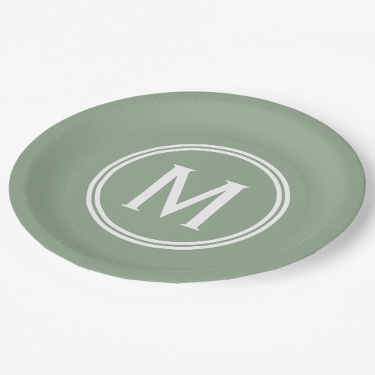 セージモダングリーンカスタム丸モノグラム ペーパープレート (アングル)