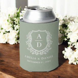 セージモダングリーンクレストモダンモノグラム結婚ズ 缶クーラー