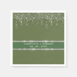 セージモダングリーングリッタードリップダきらめくモンド スタンダードカクテルナプキン