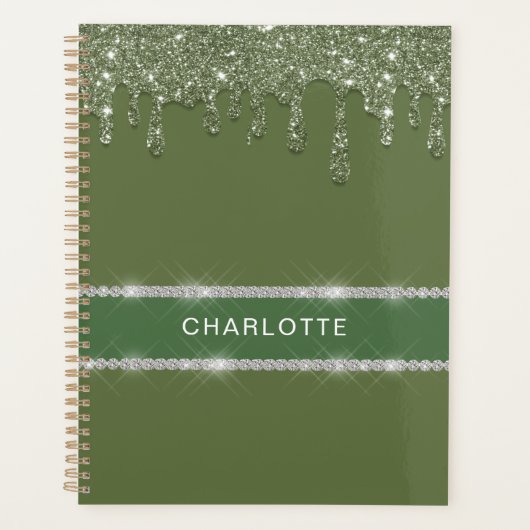 セージモダングリーングリッタードリップダきらめくモンド プランナー手帳 (正面)