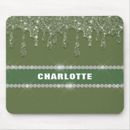 セージモダングリーングリッタードリップダきらめくモンド マウスパッド