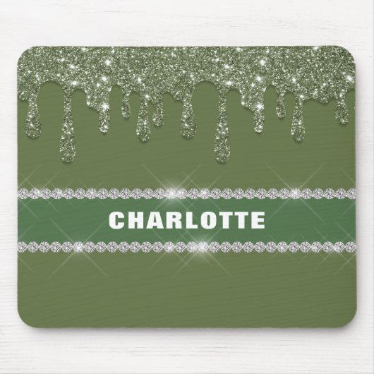セージモダングリーングリッタードリップダきらめくモンド マウスパッド (正面)