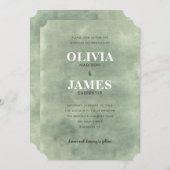 セージモダングリーングレーロマンチック水の色結婚の 招待状 (正面/裏面)