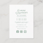 セージモダングリーンシンプルハンドレターミニマリスト 名刺 (裏面)