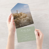 セージモダングリーンシンプルロマン結婚ム写真 オールインワン招待状 (貼ってはがせる)