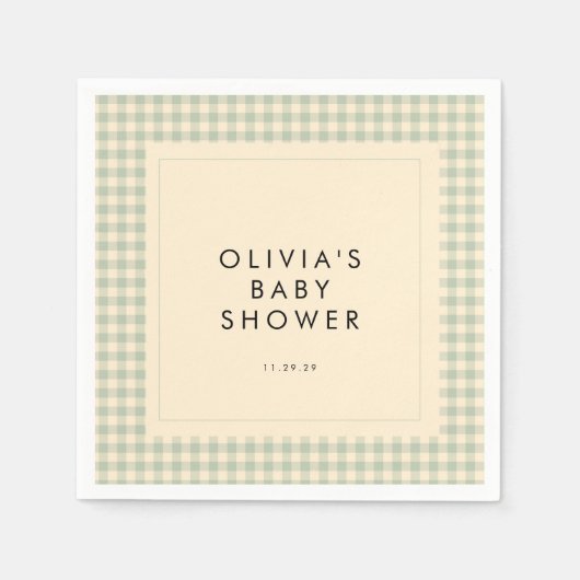 セージモダングリーンジンガムベビーシャワーコレクション スタンダードカクテルナプキン (正面)