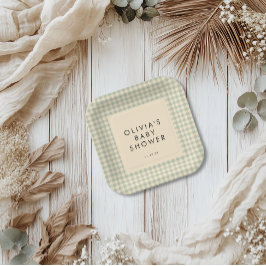 セージモダングリーンジンガムベビーシャワーコレクション ペーパープレート