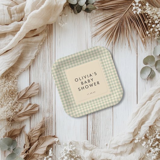 セージモダングリーンジンガムベビーシャワーコレクション ペーパープレート
