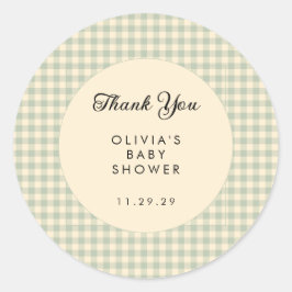 セージモダングリーンジンガム赤ちゃんシャワーありがとう ラウンドシール