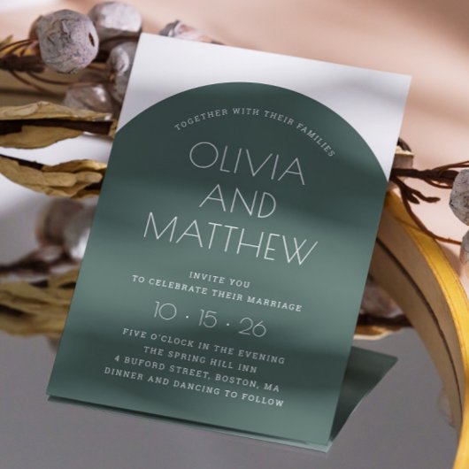 セージモダングリーンタイポグラフィ結婚アーチ+ QR 招待状