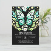 セージモダングリーンバタフライ誕生日 招待状 (スタンド正面)