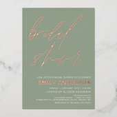 セージモダングリーンバラ金ゴールドブライダルシャワーシック 箔招待状 (正面)