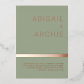 セージモダングリーンバラ金ゴールドミニマリスト結婚ズ 箔招待状 (正面)