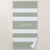 セージモダングリーンパタストライプのーン ビーチタオル (正面)